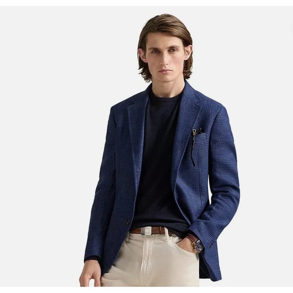 Polo Ralph Lauren Other - Polo Ralph Lauren Men's Blazer Tailored Glen Plaid Sport Coat Men 42R Navy Linen